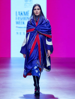 Navy Apla Sari And Jacket Set by Ka-Sha available on Indiaspopup