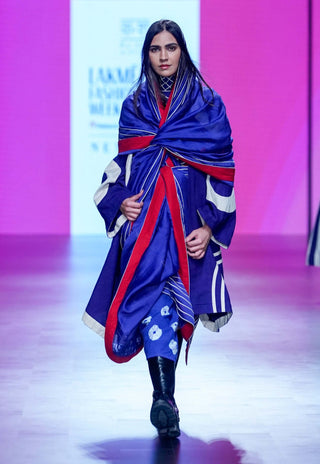 Navy Apla Sari And Jacket Set by Ka-Sha available on Indiaspopup