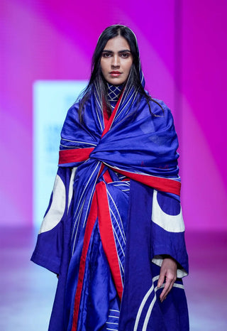 Navy Apla Sari And Jacket Set by Ka-Sha available on Indiaspopup