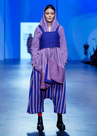 Navy Purple Blazer And Stripe Pant Set by Ka-Sha available on Indiaspopup
