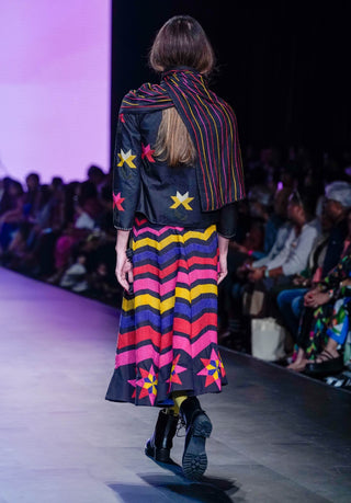 Black Multicolor Tara Skirt And Jacket Set by Ka-Sha available on Indiaspopup