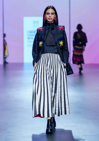 Black Multi Puffer Jacket And Skirt Set by Ka-Sha available on Indiaspopup