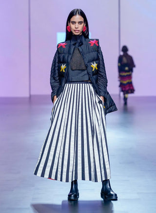 Black Multi Puffer Jacket And Skirt Set by Ka-Sha available on Indiaspopup