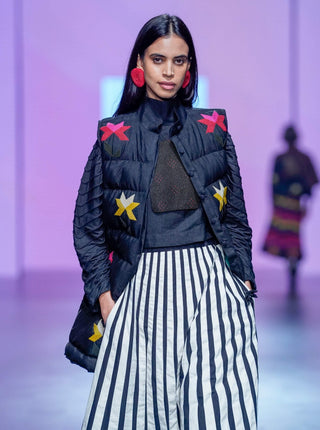 Black Multi Puffer Jacket And Skirt Set by Ka-Sha available on Indiaspopup