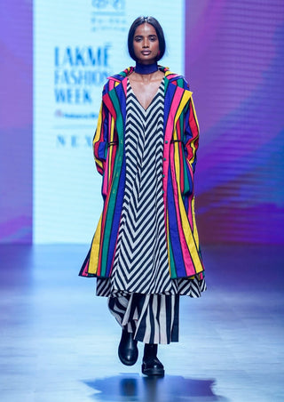 Black White Stripe Dress And Jacket Set by Ka-Sha available on Indiaspopup