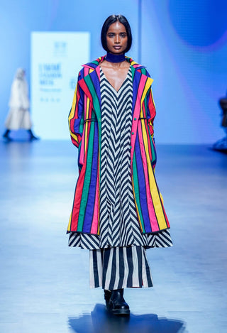 Black White Stripe Dress And Jacket Set by Ka-Sha available on Indiaspopup