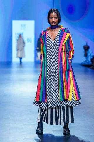 Black White Stripe Dress And Jacket Set by Ka-Sha available on Indiaspopup