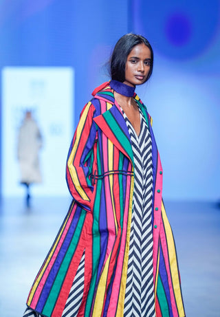 Black White Stripe Dress And Jacket Set by Ka-Sha available on Indiaspopup