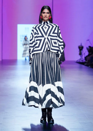 Black White Tantra Jacket And Skirt by Ka-Sha available on Indiaspopup