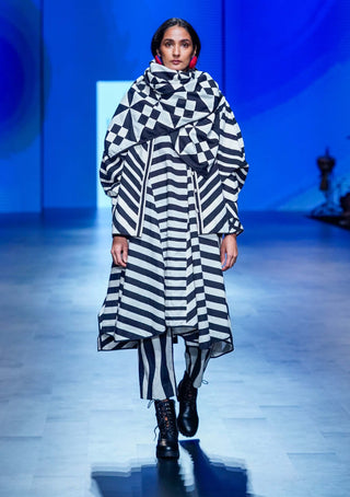 Black White Striped Tunic And Pant Set by Ka-Sha available on Indiaspopup