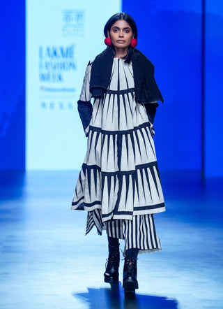 Off-White Black Trikon Jacket And Pant Set by Ka-Sha available on Indiaspopup
