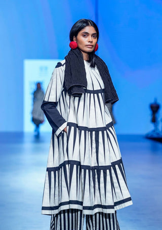 Off-White Black Trikon Jacket And Pant Set by Ka-Sha available on Indiaspopup