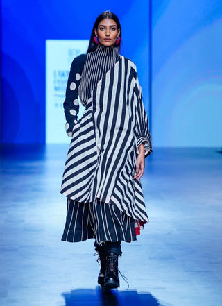 White Black Striped Overlay And Skirt Set by Ka-Sha available on Indiaspopup
