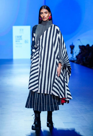 White Black Striped Overlay And Skirt Set by Ka-Sha available on Indiaspopup