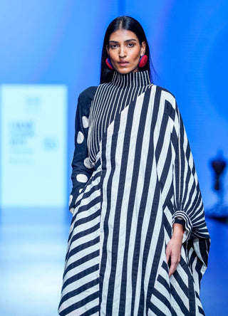 White Black Striped Overlay And Skirt Set by Ka-Sha available on Indiaspopup