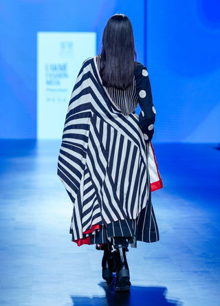White Black Striped Overlay And Skirt Set by Ka-Sha available on Indiaspopup