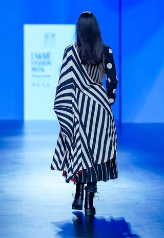 White Black Striped Overlay And Skirt Set by Ka-Sha available on Indiaspopup