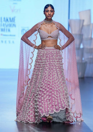 Vvani By Vani Vats-Onion Pink Chandelier Pearl Drop Lehenga Set-INDIASPOPUP.COM