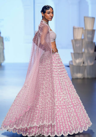 Vvani By Vani Vats-Onion Pink Chandelier Pearl Drop Lehenga Set-INDIASPOPUP.COM