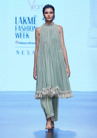 Vvani By Vani Vats-Powder Mint Green Chandelier Kurta And Pants-INDIASPOPUP.COM