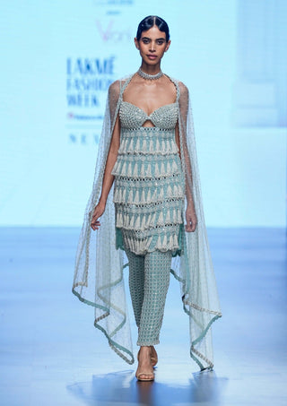 Vvani By Vani Vats-Powder Blue Chandelier Pearl Kurta Set-INDIASPOPUP.COM