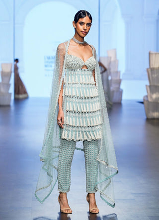 Vvani By Vani Vats-Powder Blue Chandelier Pearl Kurta Set-INDIASPOPUP.COM