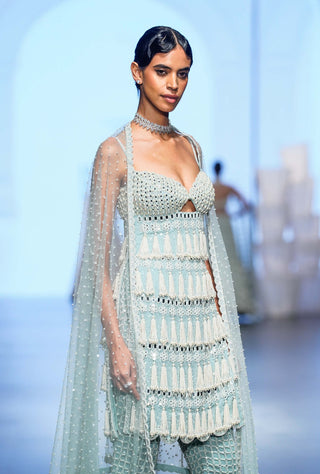 Vvani By Vani Vats-Powder Blue Chandelier Pearl Kurta Set-INDIASPOPUP.COM