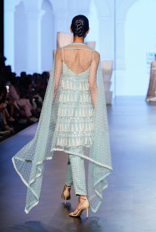 Vvani By Vani Vats-Powder Blue Chandelier Pearl Kurta Set-INDIASPOPUP.COM