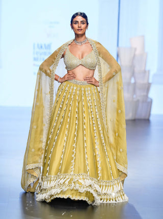 Vvani By Vani Vats-Fern Green Chandelier Pearl Drop Lehenga Set-INDIASPOPUP.COM