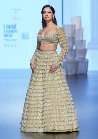 Vvani By Vani Vats-Fern Green Chandelier Pearl Drop Heavy Lehenga Set-INDIASPOPUP.COM