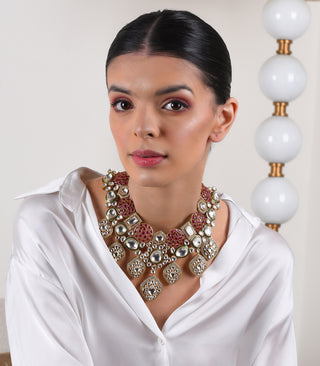 Jayaswi red polki necklace set