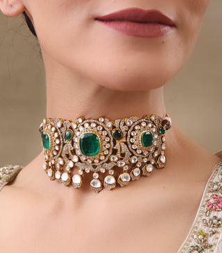 Yashmita green polki choker and earrings