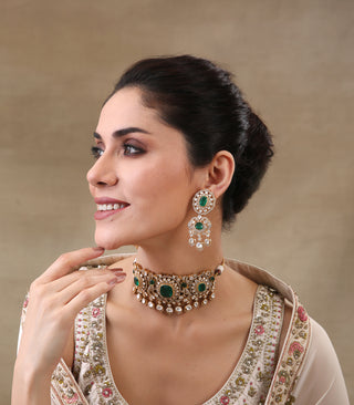 Yashmita green polki choker and earrings