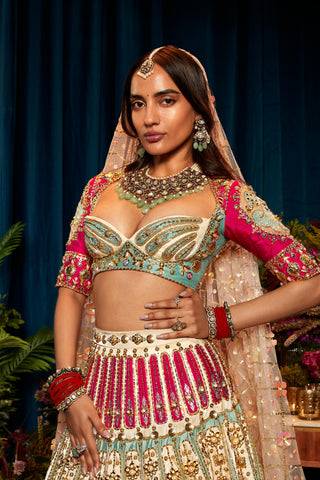 Papa Don'T Preach By Shubhika-Rose Red Embellished Lehenga Set-INDIASPOPUP.COM
