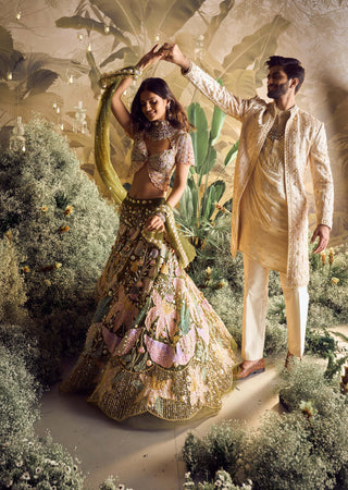 Papa Don'T Preach By Shubhika-Melisa Olive Lehenga Set-INDIASPOPUP.COM