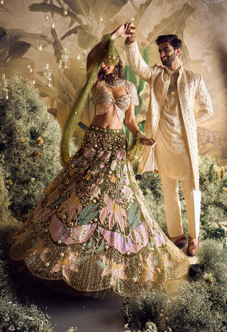 Papa Don'T Preach By Shubhika-Melisa Olive Lehenga Set-INDIASPOPUP.COM