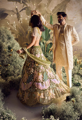 Papa Don'T Preach By Shubhika-Melisa Olive Lehenga Set-INDIASPOPUP.COM