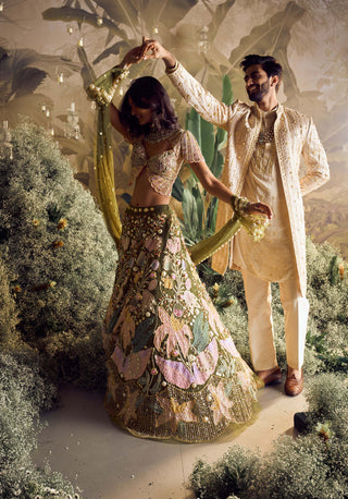 Papa Don'T Preach By Shubhika-Melisa Olive Lehenga Set-INDIASPOPUP.COM