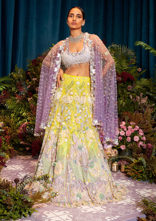 Papa Don'T Preach By Shubhika-Sage Green Ombre Lehenga Set-INDIASPOPUP.COM