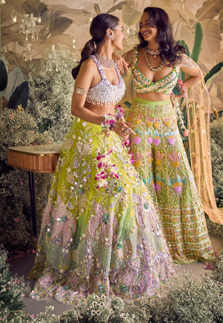 Papa Don'T Preach By Shubhika-Sage Green Ombre Lehenga Set-INDIASPOPUP.COM