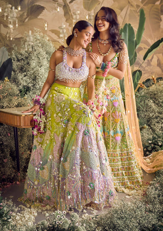 Papa Don'T Preach By Shubhika-Sage Green Ombre Lehenga Set-INDIASPOPUP.COM