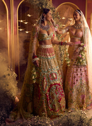 Papa Don'T Preach By Shubhika-Rose Red Embellished Lehenga Set-INDIASPOPUP.COM