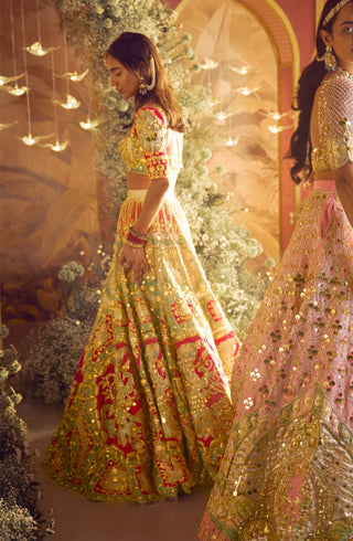 Papa Don'T Preach By Shubhika-Rose Red Embellished Lehenga Set-INDIASPOPUP.COM