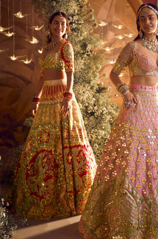 Papa Don'T Preach By Shubhika-Rose Red Embellished Lehenga Set-INDIASPOPUP.COM