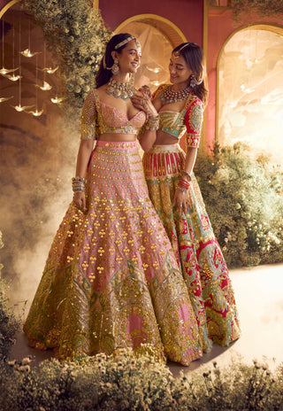 Papa Don'T Preach By Shubhika-Rose Red Embellished Lehenga Set-INDIASPOPUP.COM