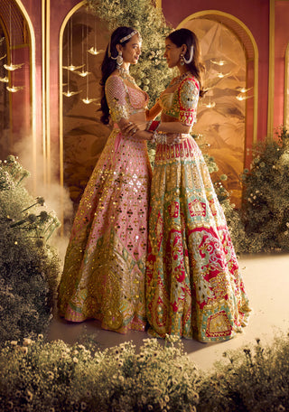 Papa Don'T Preach By Shubhika-Rose Red Embellished Lehenga Set-INDIASPOPUP.COM