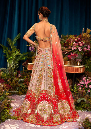 Papa Don'T Preach By Shubhika-Rosetta Red Shaded Lehenga Set-INDIASPOPUP.COM