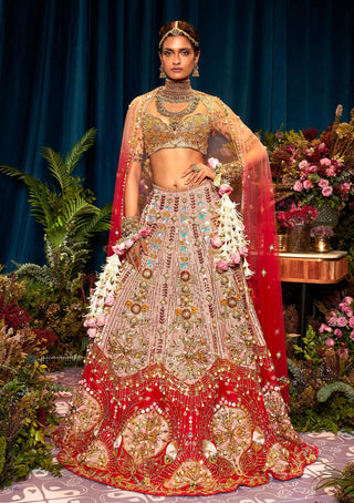 Papa Don'T Preach By Shubhika-Rosetta Red Shaded Lehenga Set-INDIASPOPUP.COM