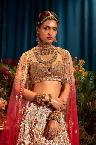 Papa Don'T Preach By Shubhika-Rosetta Red Shaded Lehenga Set-INDIASPOPUP.COM