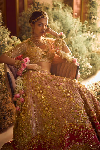 Papa Don'T Preach By Shubhika-Rosetta Red Shaded Lehenga Set-INDIASPOPUP.COM